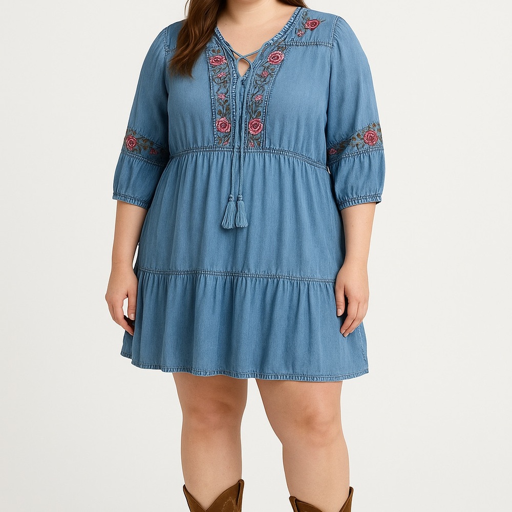 Scully Blue Embroidered Boho Dress Size XL